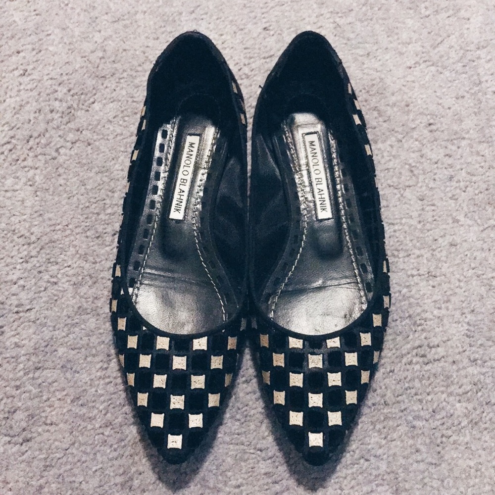 Manolo Blahnik Fortuni Velvet Mesh Checkered flat